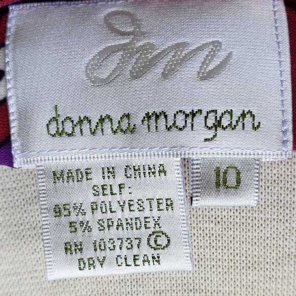 Donna Morgan Midi Sheath Stretchy Dress 3/4 sleeves Red Pink Purple Sz 10 Medium - Picture 9 of 11